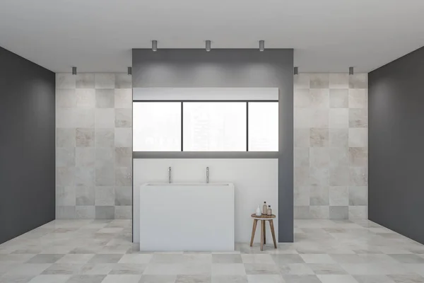 Casa Banho Azulejo Cinza Claro Com Lavatório Branco Com Duas — Fotografia de Stock