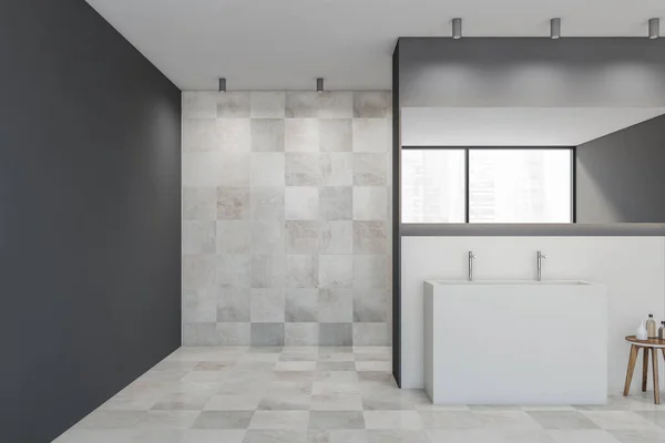 Mockup Spazio Copia Bagno Piastrellato Leggero Con Lavabo Bianco Due — Foto Stock