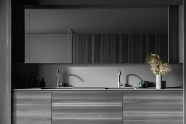 Intérieur Salle Bain Élégante Avec Des Murs Gris Bois Double — Photo