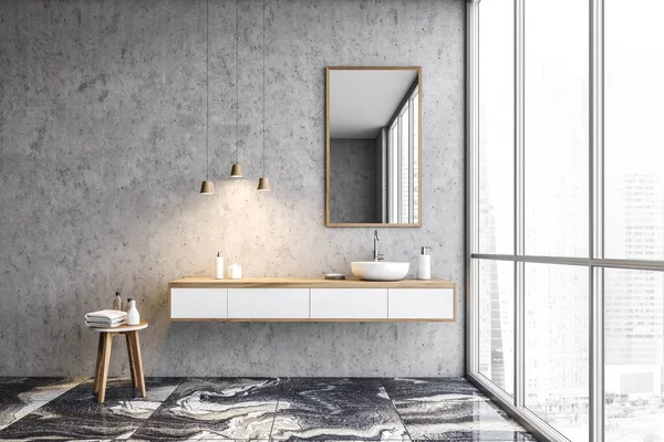 Interieur Modernes Badezimmer Mit Betonwänden Marmorboden Und Rundem Waschbecken Mit — Stockfoto