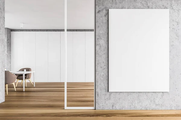 Intérieur Salle Manger Moderne Avec Murs Béton Blanc Sol Bois — Photo