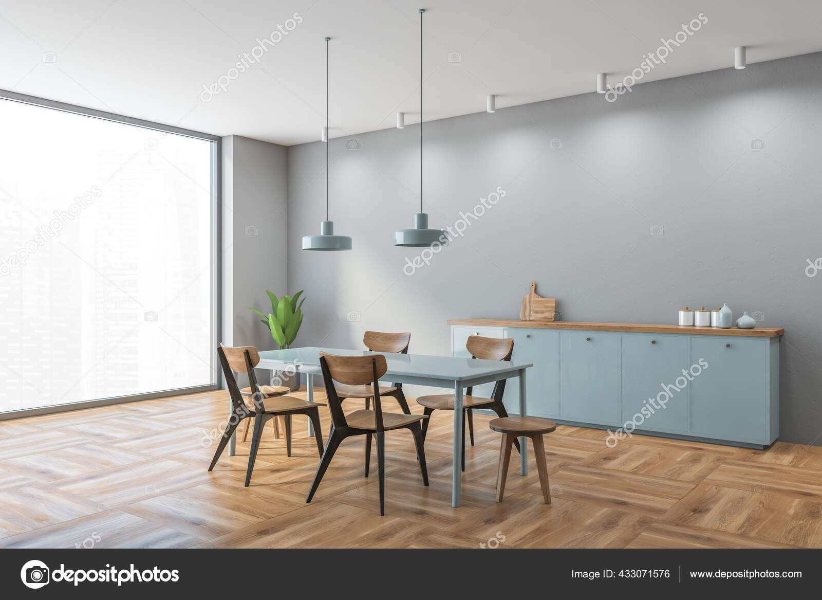 Grey Wooden Dining Room Minimalist, Light Blue Chairs In Dining Room