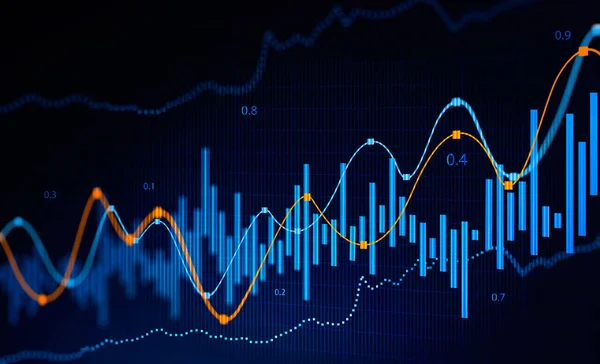 Gráficos Financeiros Diagramas Sobre Fundo Azul Escuro Conceito Mercado Ações — Fotografia de Stock