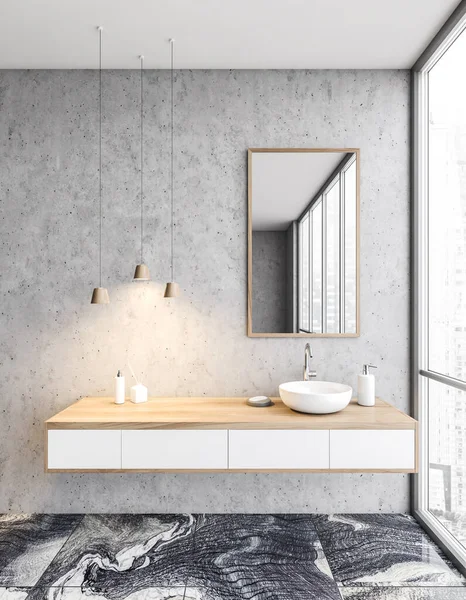 Interior Banheiro Moderno Com Paredes Concreto Piso Mármore Pia Redonda — Fotografia de Stock