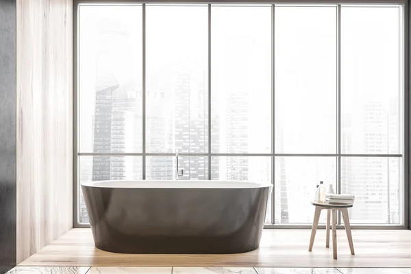 Interior Elegante Cuarto Baño Con Paredes Grises Madera Suelo Mármol — Foto de Stock