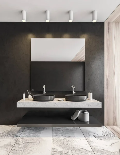 Intérieur Salle Bain Élégante Avec Des Murs Gris Sol Marbre — Photo