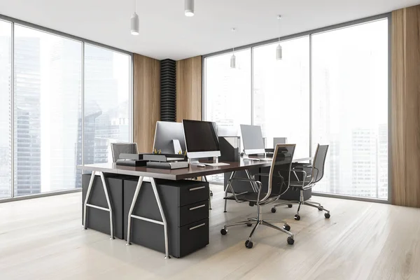 회색과 컴퓨터 테이블 사무실의 렌더링 — 스톡 사진