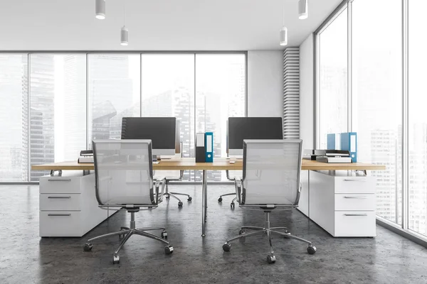 Interior Modern Open Space Office White Walls Concrete Floor White — Stock Photo, Image