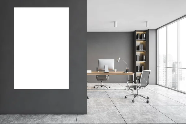 Interior Moderna Oficina Ceo Con Paredes Grises Suelo Baldosas Mesa — Foto de Stock