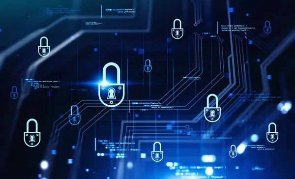 Futuristisk Cybersikkerhed Interface Sløret Mørkeblå Baggrund Begrebet Databeskyttelse Rendering Tonet - Stock-foto