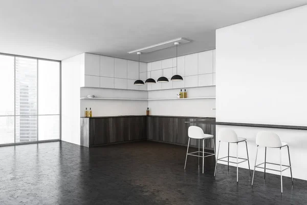 White Black Kitchen Room Interior Three White Bar Chairs Side — Stock Photo, Image