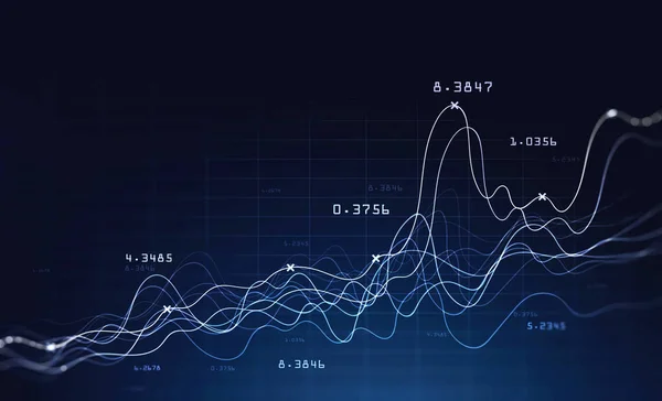 Gráficos Financeiros Digitais Sobre Fundo Azul Escuro Embaçado Conceito Mercado — Fotografia de Stock