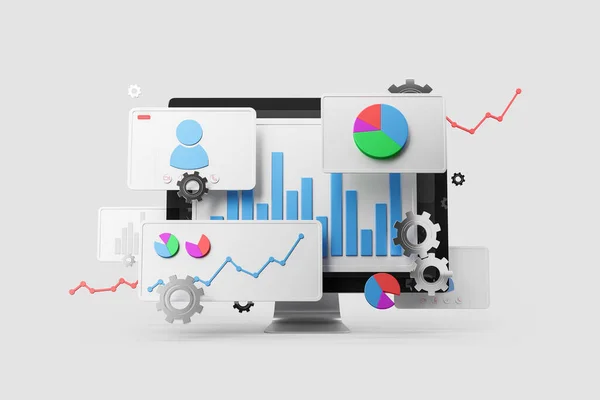 Moderne Dataskjerm Med Grafer Diagrammer Hvit Bakgrunn Begrepet Aksjemarked Statistikk – stockfoto