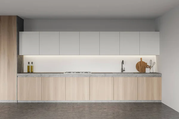 Interior Dari Dapur Bergaya Dengan Dinding Putih Lantai Beton Dan — Stok Foto