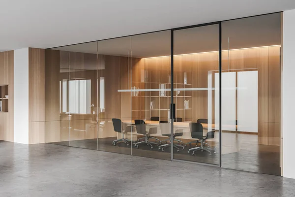 나무와 콘크리트 회의장이 현대식 회의실의 책임자이다 렌더링 — 스톡 사진