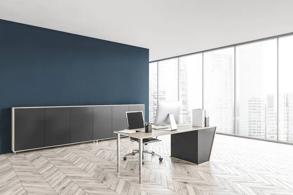 Grau Blaues Businessbüro Mit Einem Stuhl Und Einem Tisch Mit — Stockfoto
