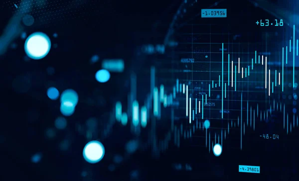 Поглиблюючий Інтерфейс Фінансових Графів Яскравими Блакитними Числами Фондовий Ринок Концепція — стокове фото