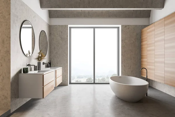 Vista Lateral Del Elegante Baño Con Paredes Blancas Madera Suelo — Foto de Stock