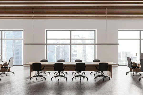 Innenraum Eines Stilvollen Büro Besprechungsraums Mit Weißen Wänden Betonboden Langem — Stockfoto