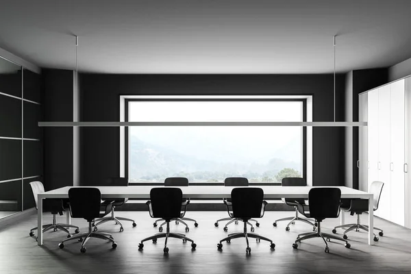 Interior Office Meeting Room Gray Walls Concrete Floor Long Conference — Stock Photo, Image