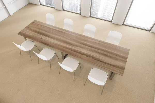 Vista Superior Sala Conferências Escritório Branco Com Oito Cadeiras Brancas — Fotografia de Stock