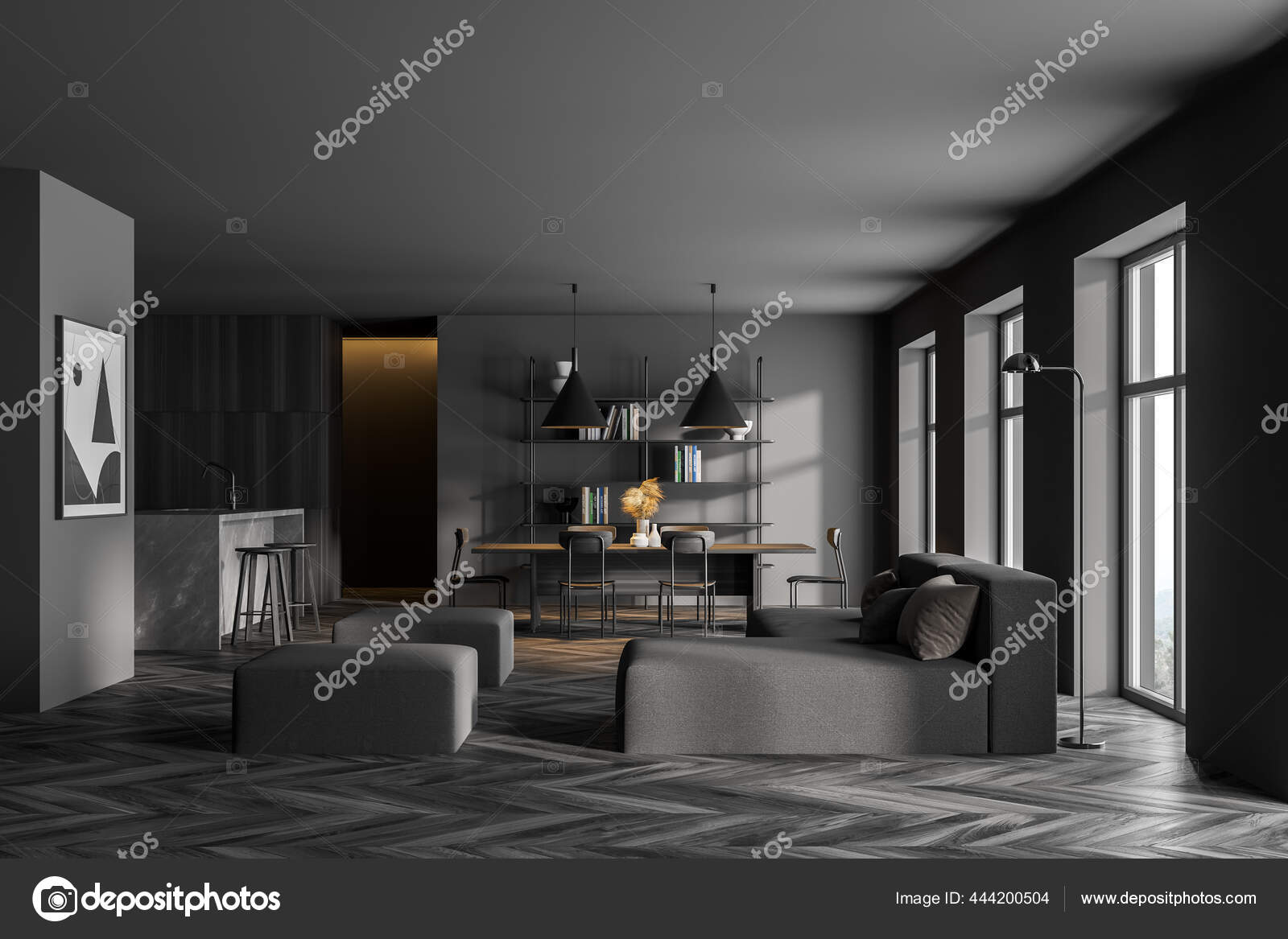 Grey Living Room With Dark Wood Floors | Cabinets Matttroy