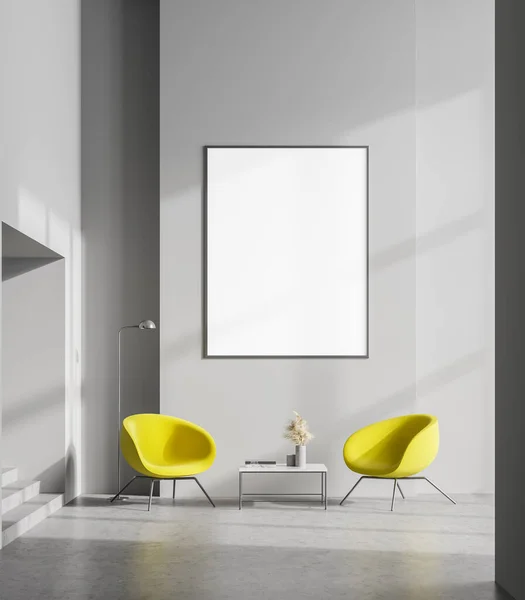 Interior Elegante Sala Estar Minimalista Con Paredes Grises Suelo Hormigón — Foto de Stock