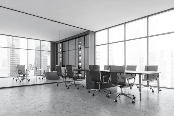 Grey Black Conference Room Armchairs Table Computer Side View Meeting — Stock Photo, Image