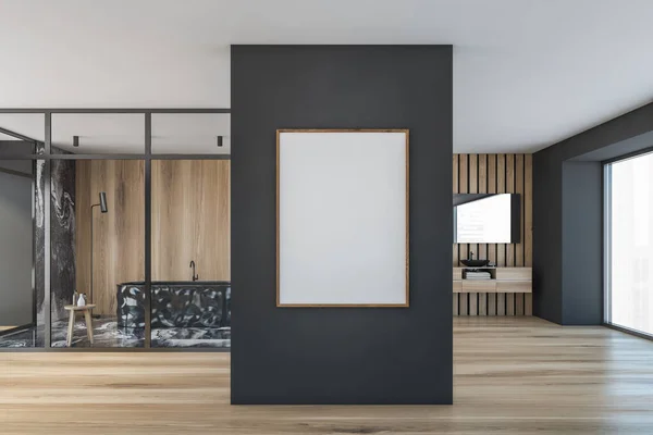 Interior Banheiro Moderno Com Cartaz Branco Piso Mármore Cinza Paredes — Fotografia de Stock