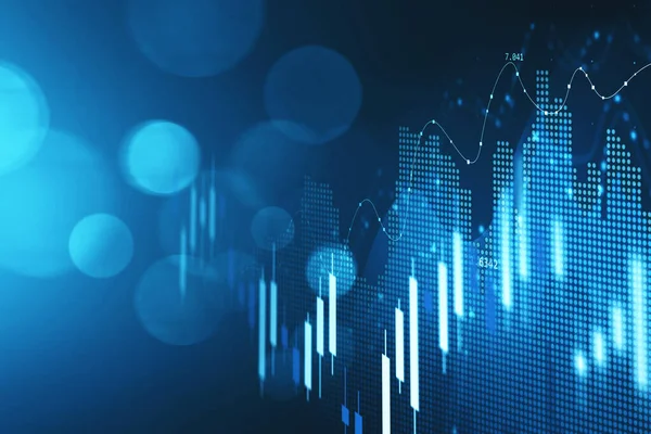 Koncepcja Rynku Akcji Koncepcja Fintech Forex Niewyraźne Niebieskie Wykresy Cyfrowe — Zdjęcie stockowe