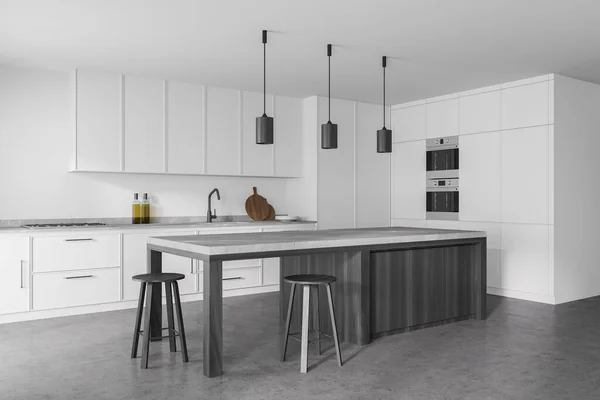 Modern Keukeninterieur Met Witte Grijze Muren Een Betonnen Vloer Witte — Stockfoto