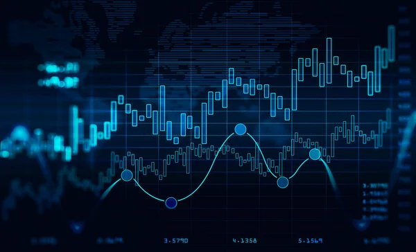 股票市场的概念和金融技术外汇的概念 在深蓝色背景上的蓝宝石蓝色数字图表 未来的金融界面 3D渲染说明 — 图库照片