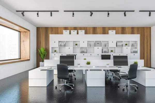 Office Room Armchairs Computers White Tables Window White Black Manager — Stock Photo, Image