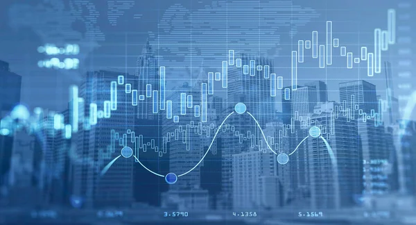 Forexův Diagram Nad Panoramatickým Výhledem New York Koncept Mezinárodního Poradenství — Stock fotografie