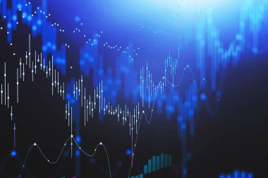 Eski şamdan bulanık çizelgesi. LED ekranındaki finansal veri grafiği. Tahminde bulunma ve borsa analizi kavramı. 3d oluşturma.