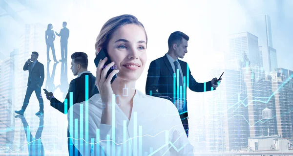 Businessman Wearing Formal Suit Businesswoman Having Conference Call Smartphone Discussing — Stock Photo, Image