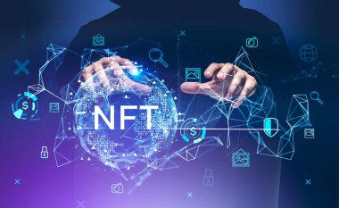 Korsan eller, ödenemeyen hologram, çift pozlama, dünya küresi ve ağ simgeleri. Kripto para birimi ve siber saldırı kavramı