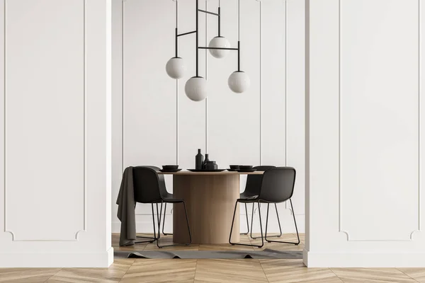 Modernes Wohn Esszimmer Mit Holzboden Möbeln Tisch Und Stühlen Home — Stockfoto