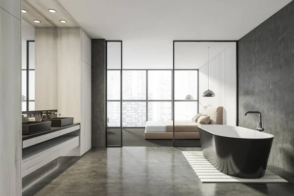 Modern Fürdőszoba Hálószoba Belső Luxus Otthon Stílusos Hotelszoba Nyílt Tér — Stock Fotó