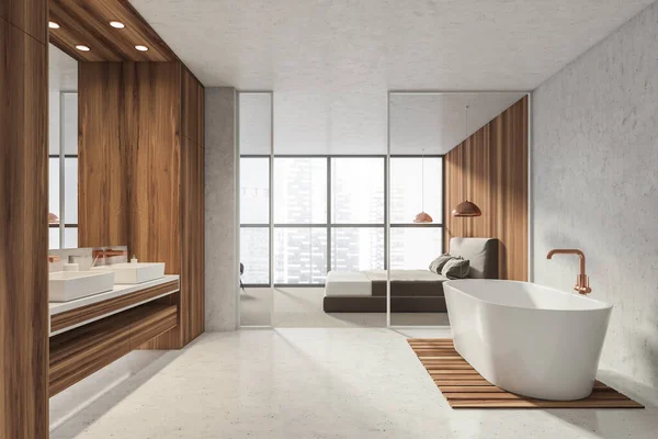Moderní Koupelna Ložnice Interiér Novém Luxusním Domě Stylový Hotelový Pokoj — Stock fotografie