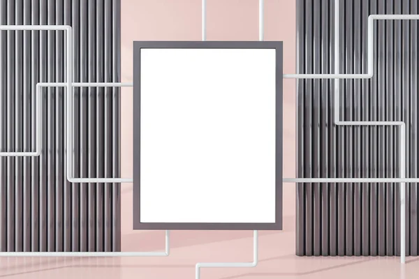 装飾的な背景を持つ製品表示のためのライトグレーのモックアップコピースペースポスター ピンクの床と背景と幾何学的な線でパーティション 3Dレンダリング — ストック写真