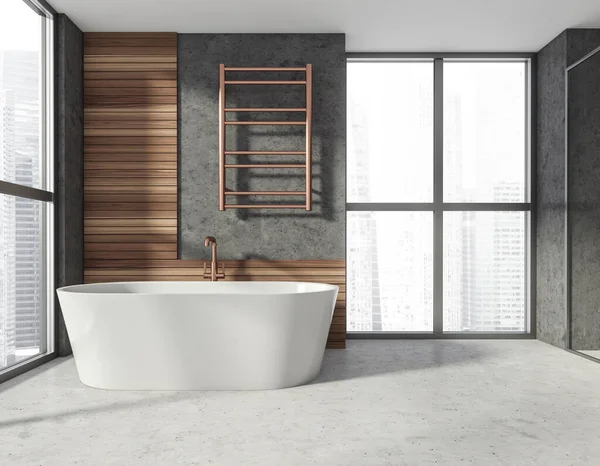Moderno Elegante Banheiro Interior Hotel Com Banheira Cerâmica Parede Cinzenta — Fotografia de Stock