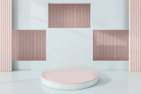 Plataforma Cerâmica Rosa Com Fundo Branco Suporte Mockup Minimalista Para — Fotografia de Stock