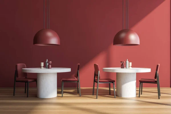 Interieur Des Speisesaals Einem Hellen Öffentlichen Café Reihe Von Runden — Stockfoto