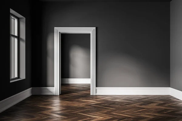 Empty Hall Interior Modern Apartment Window Brown Wooden Floor Door — Stock Photo, Image