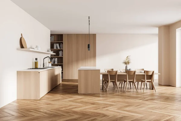 Modern Design Keuken Woonkamer Interieur Eettafel Met Zes Stoelen Panoramische — Stockfoto