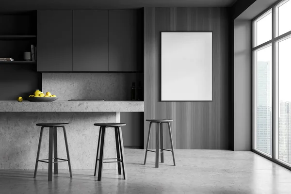 Dark Kitchen Room Table Three Bar Chairs Front View Grey — Stock Photo, Image