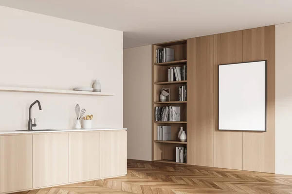 Moderno Design Interno Della Cucina Librerie Con Libri Cucina Pavimento — Foto Stock