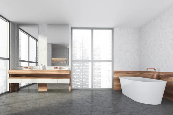 Design Moderno Interior Banheiro Com Banheira Oval Branca Bancada Pia — Fotografia de Stock