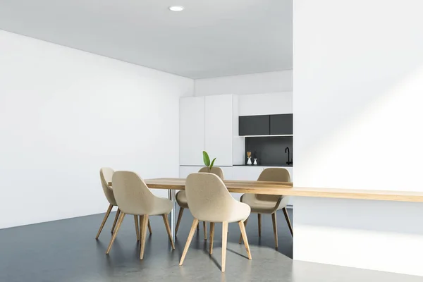 Light Kitchen Set Wooden Table Five Armchairs Grey Concrete Floor — Stock Photo, Image